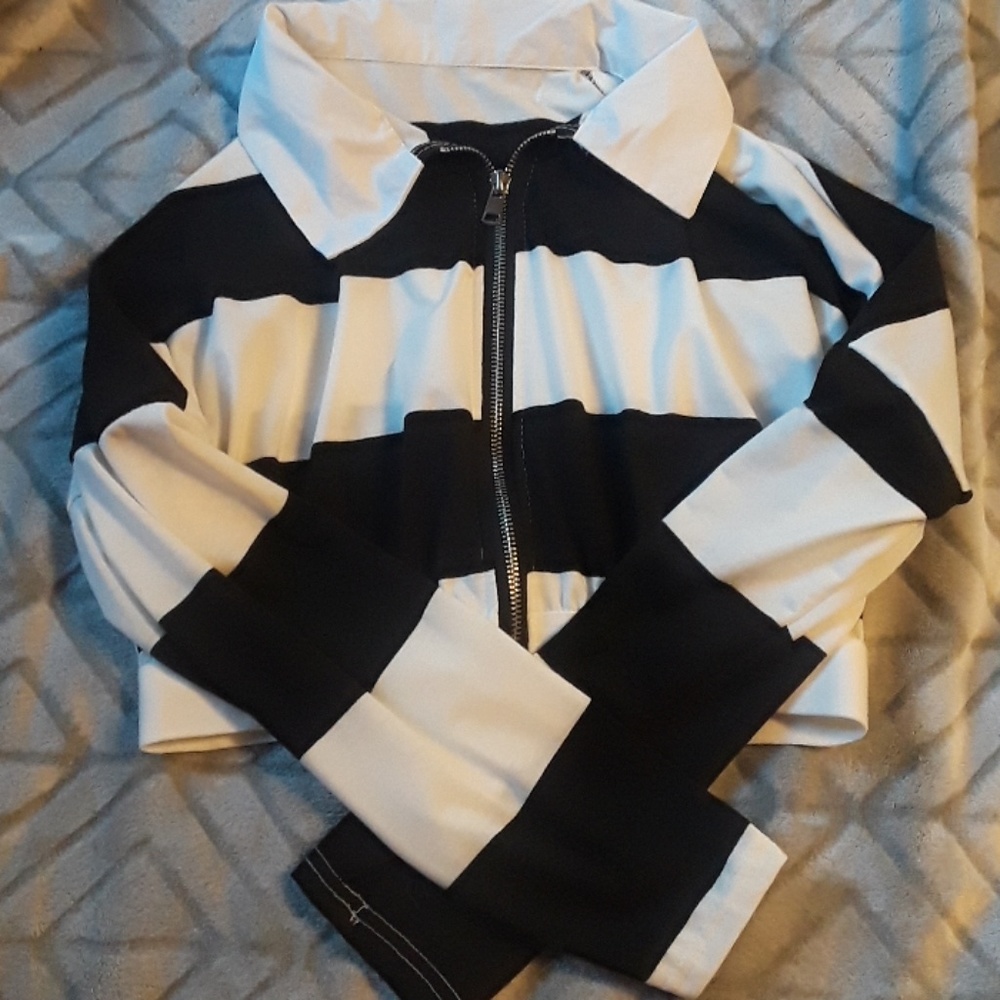 Black and white striped crop top